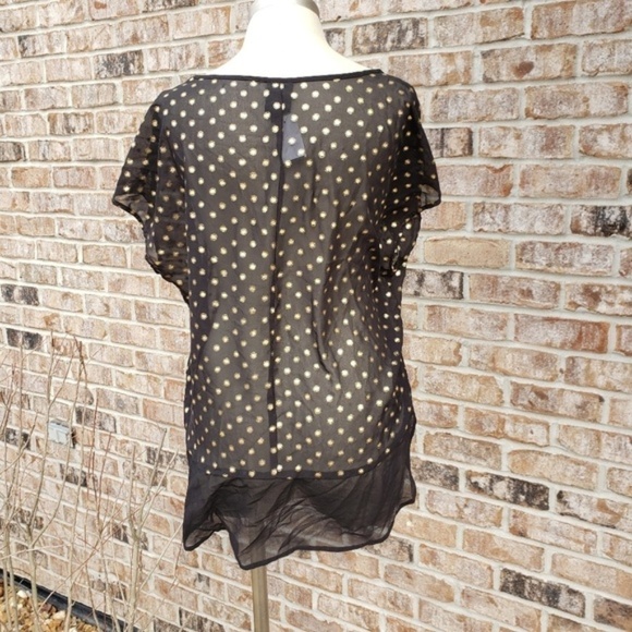NWT Bobeau Sheer Gold Foil Polka Dots Top M - Picture 3 of 6